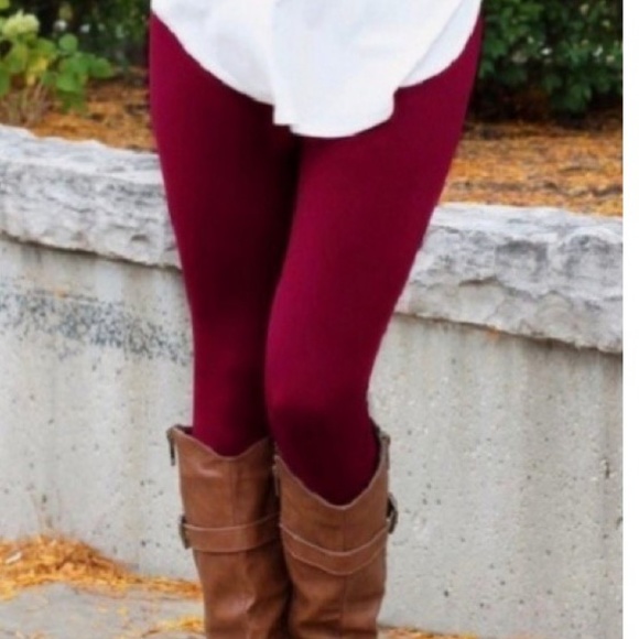 WINE FLEECE LINED LEGGINGS - Picture 2 of 3